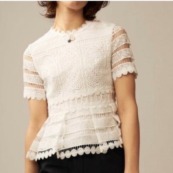 Maje Loseray Peplum Lace Top Blouse Short Sleeve  in Ecru White Size 1 US Smalll - Picture 1 of 11